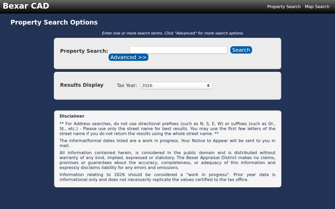 Timberwood Park residents directory BCAD property search fields