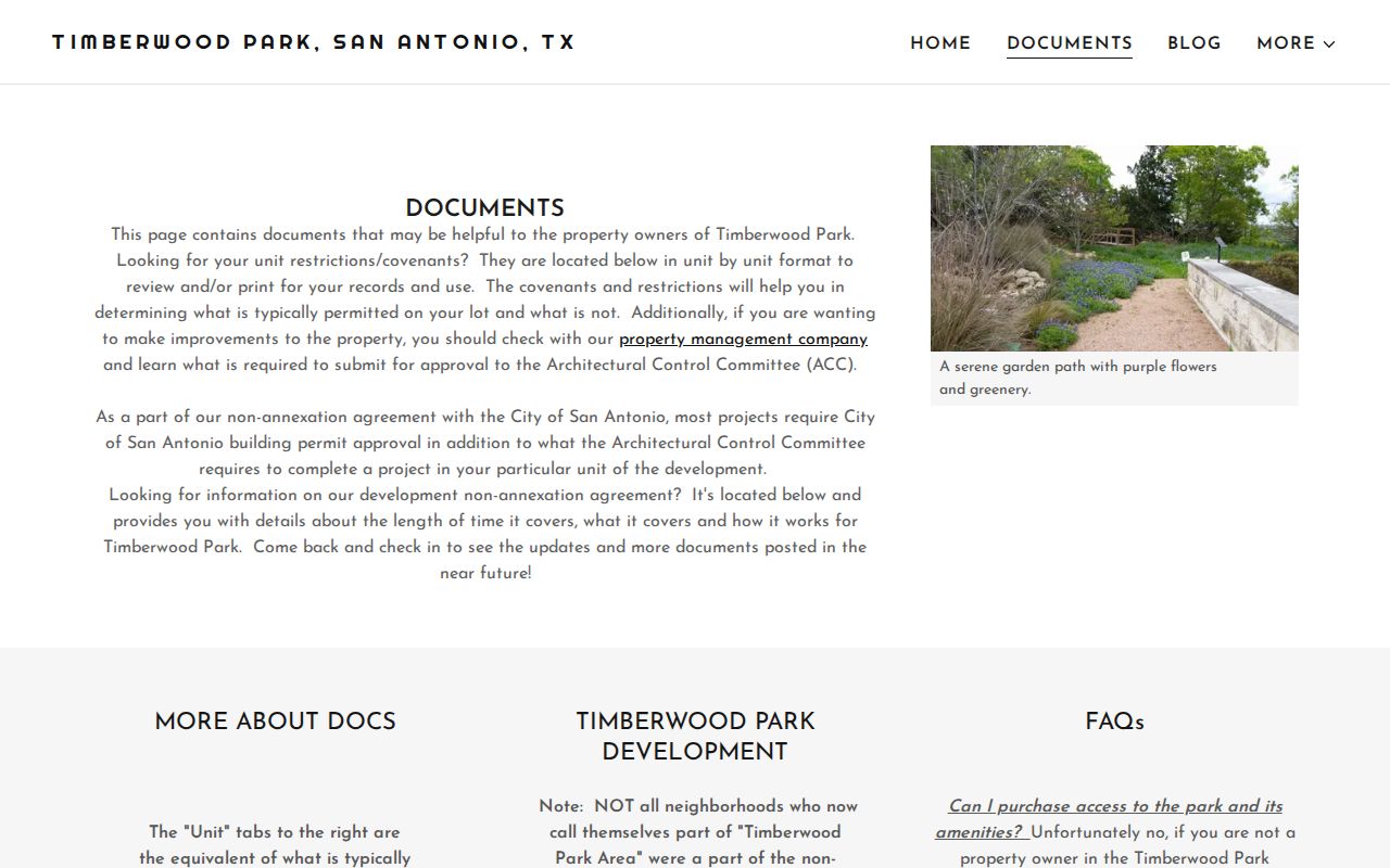 Timberwood Park street directory unit lot block documents